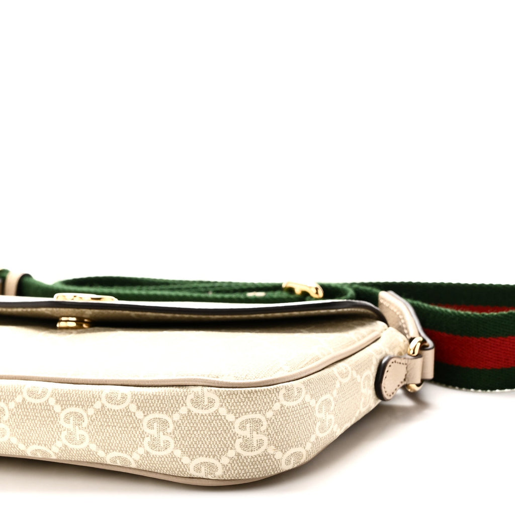 GG Supreme Monogram Textured Dollar Calfskin Web Mini Ophidia Envelope Shoulder Bag Beige Mystic White Oatmeal wholesalehk.shop