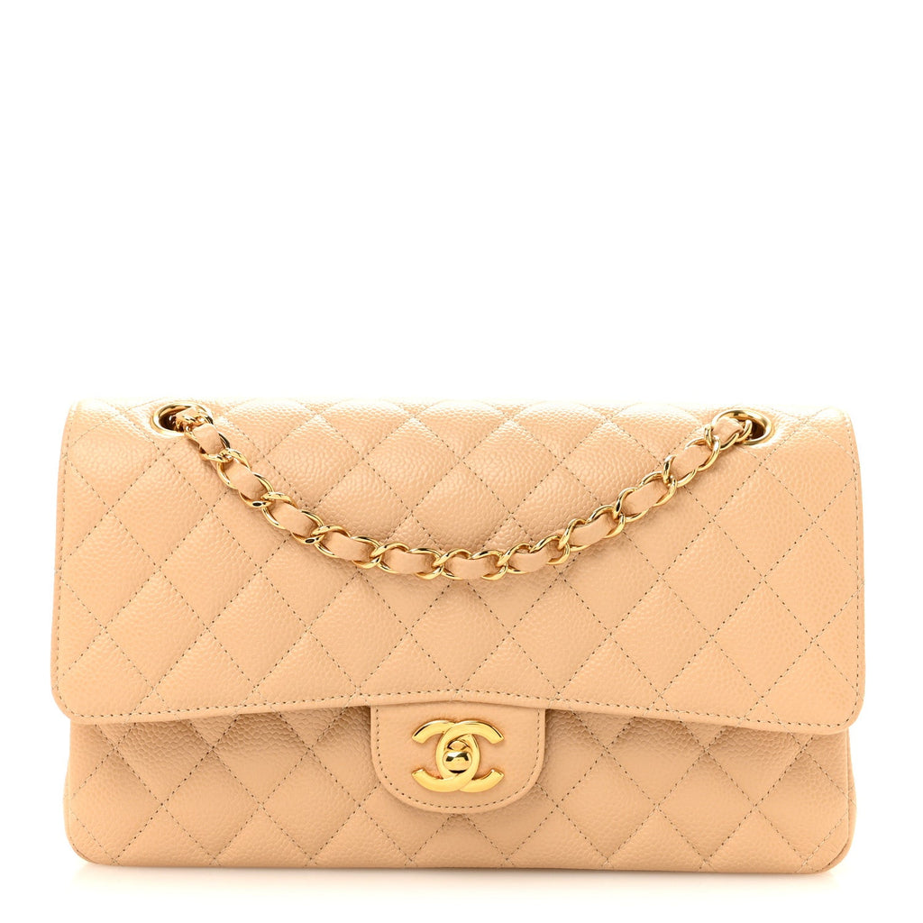 Caviar Quilted Medium Double Flap Beige wholesalehk.shop