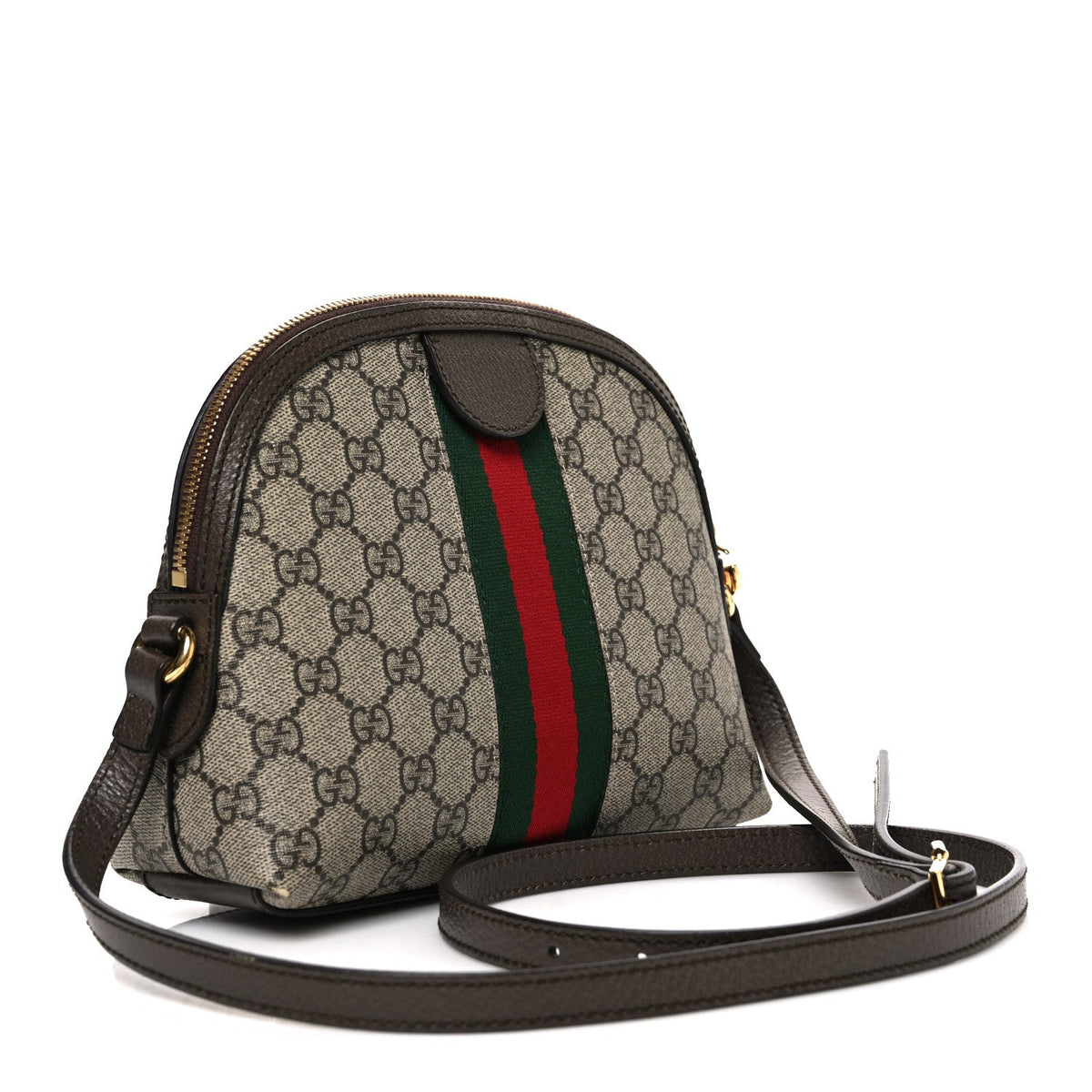 GG Supreme Monogram Textured Dollar Calfskin Web Small Ophidia Dome Shoulder Bag Beige Ebony New Acero wholesalehk.shop