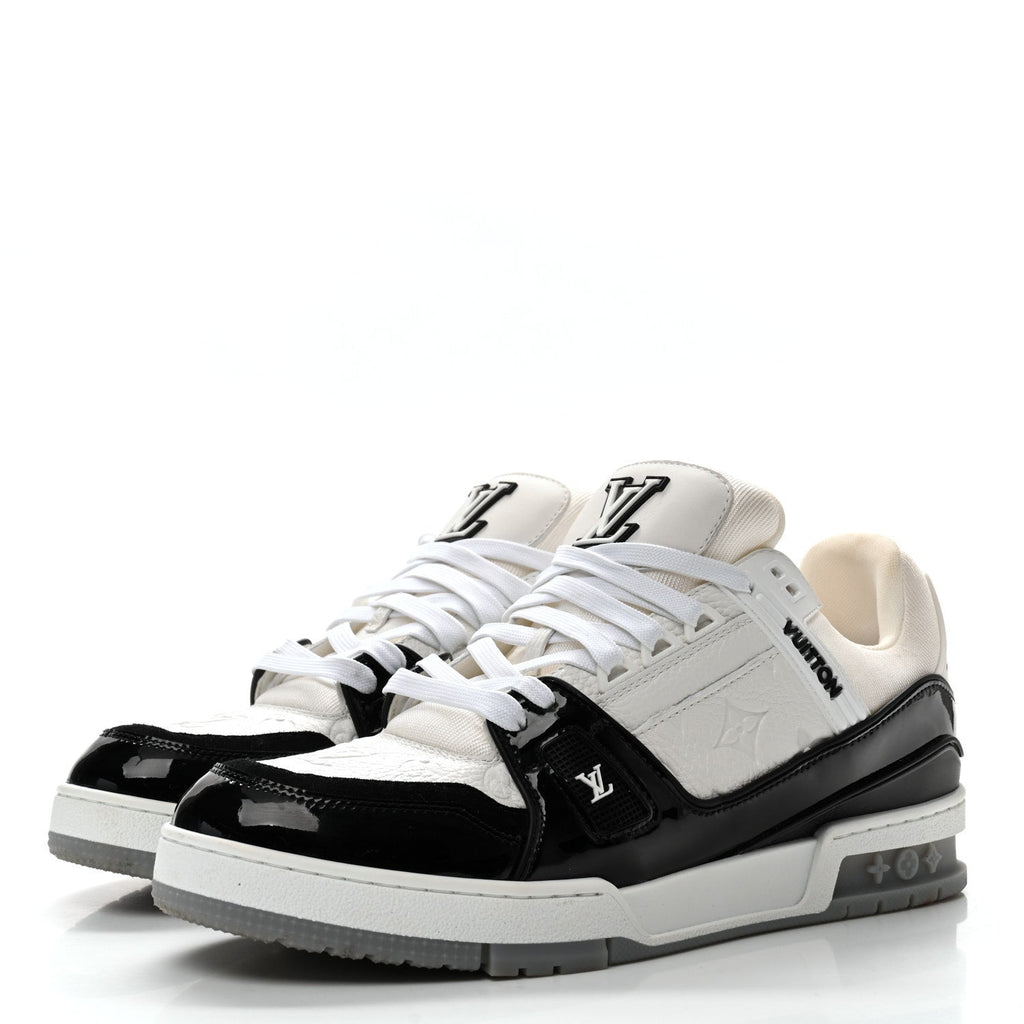 Calfskin Patent Mens LV Trainer Sneakers 9 White Black £¨ Direct shipment via from wholesalehk.shop