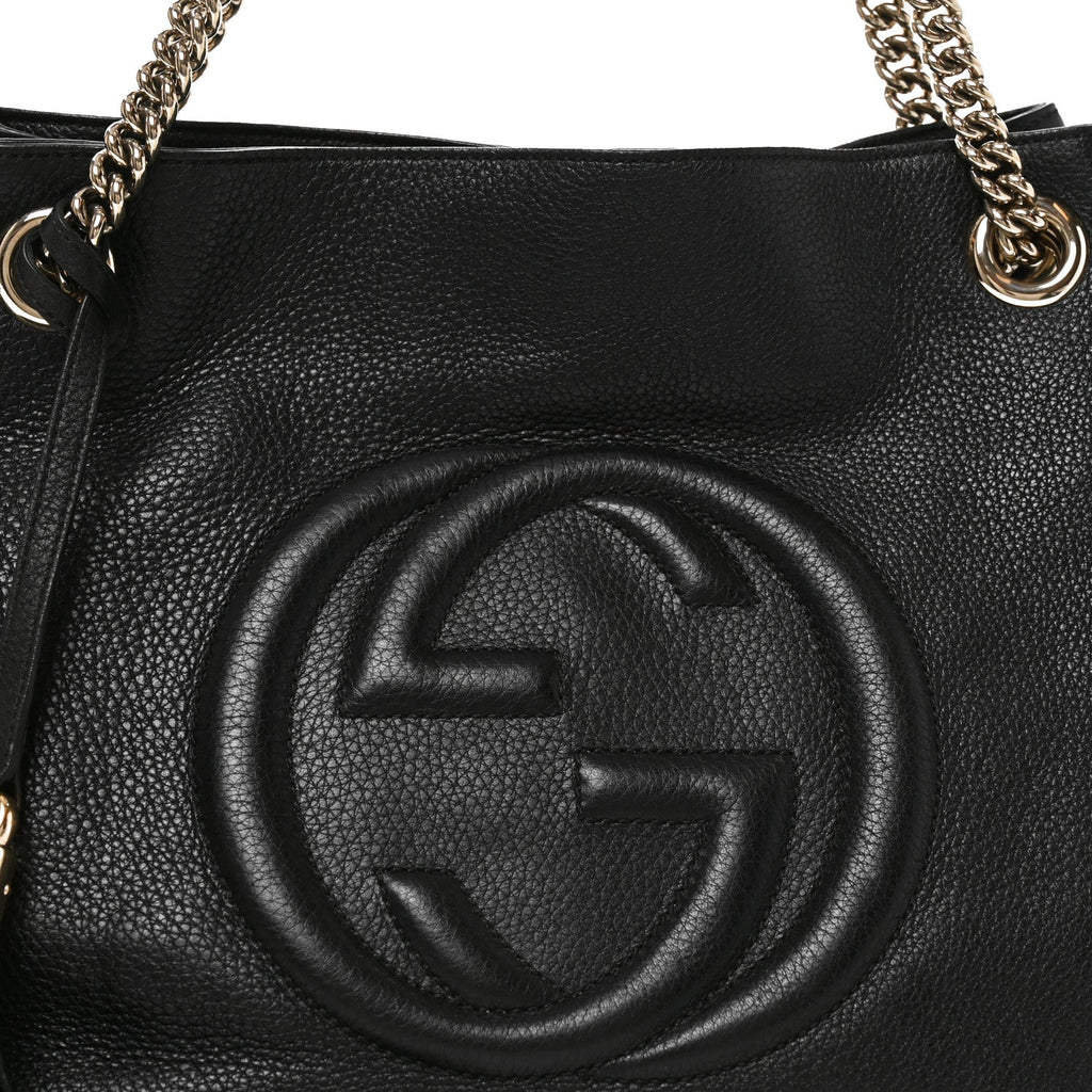 Pebbled Calfskin Medium Soho Chain Shoulder Bag Black wholesalehk.shop