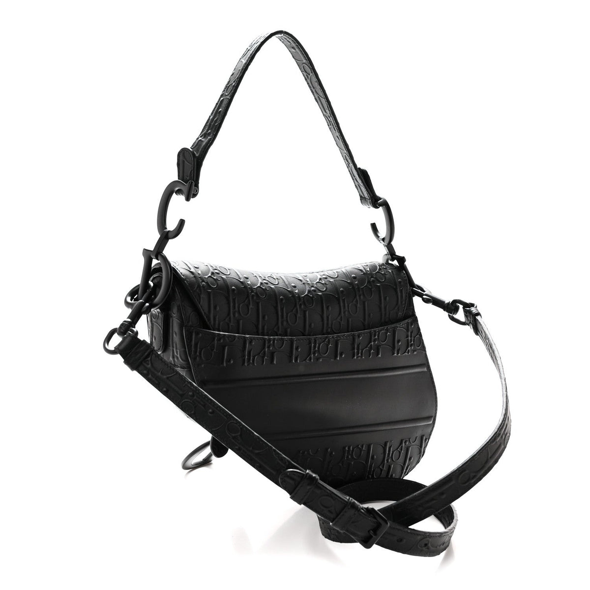 Calfskin Embossed Oblique Saddle Bag With Strap Black wholesalehk.shop