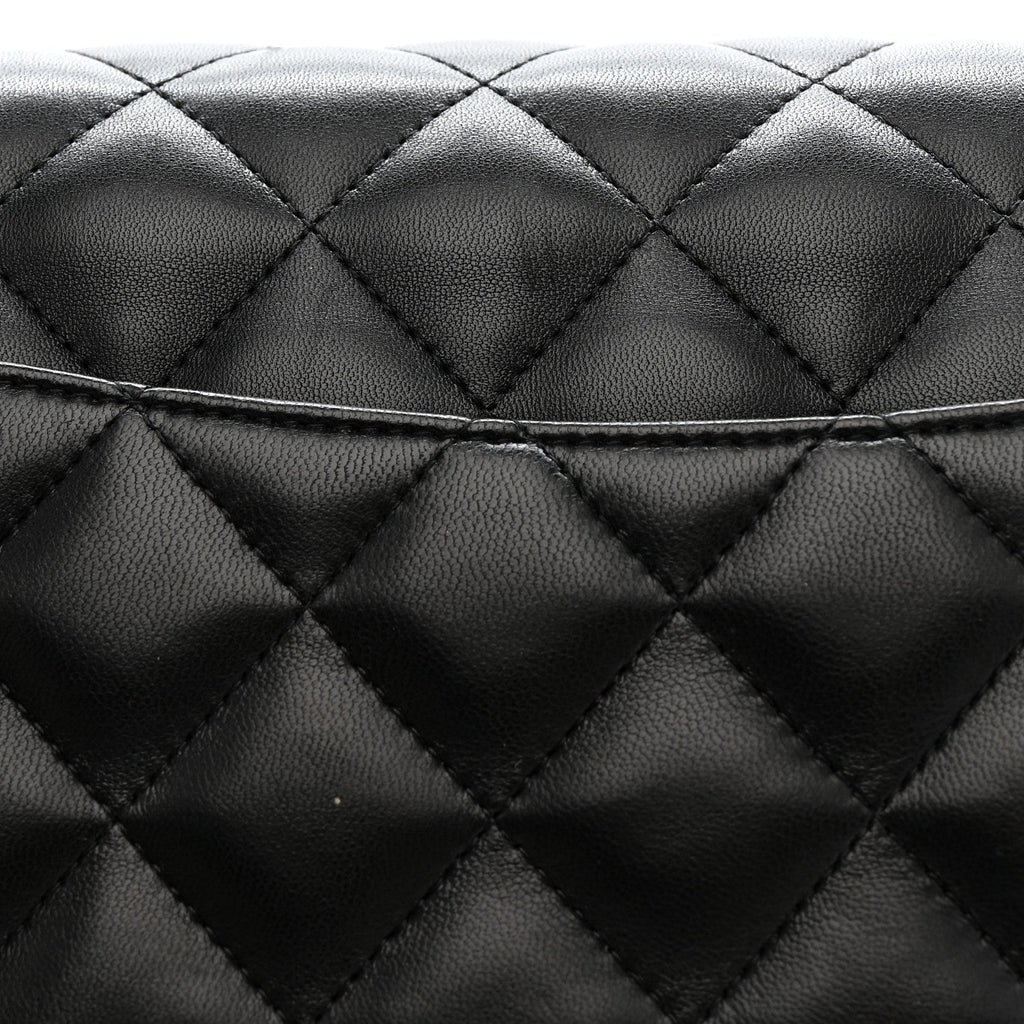 Lambskin Quilted Jumbo Double Flap Black wholesalehk.shop
