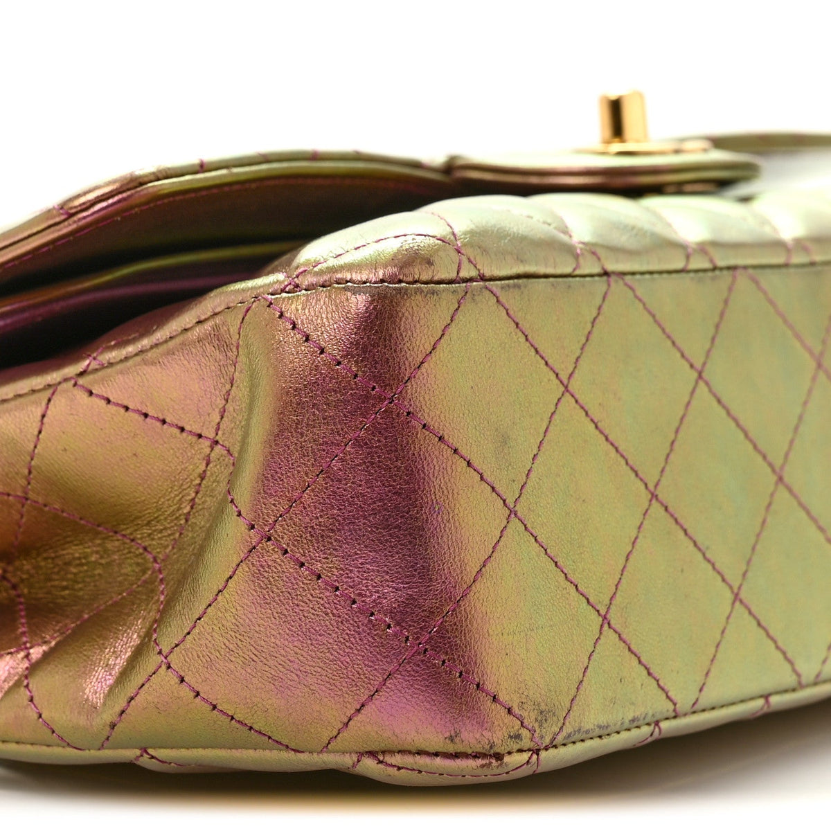Iridescent Lambskin Quilted Medium Double Flap Purple wholesalehk.shop