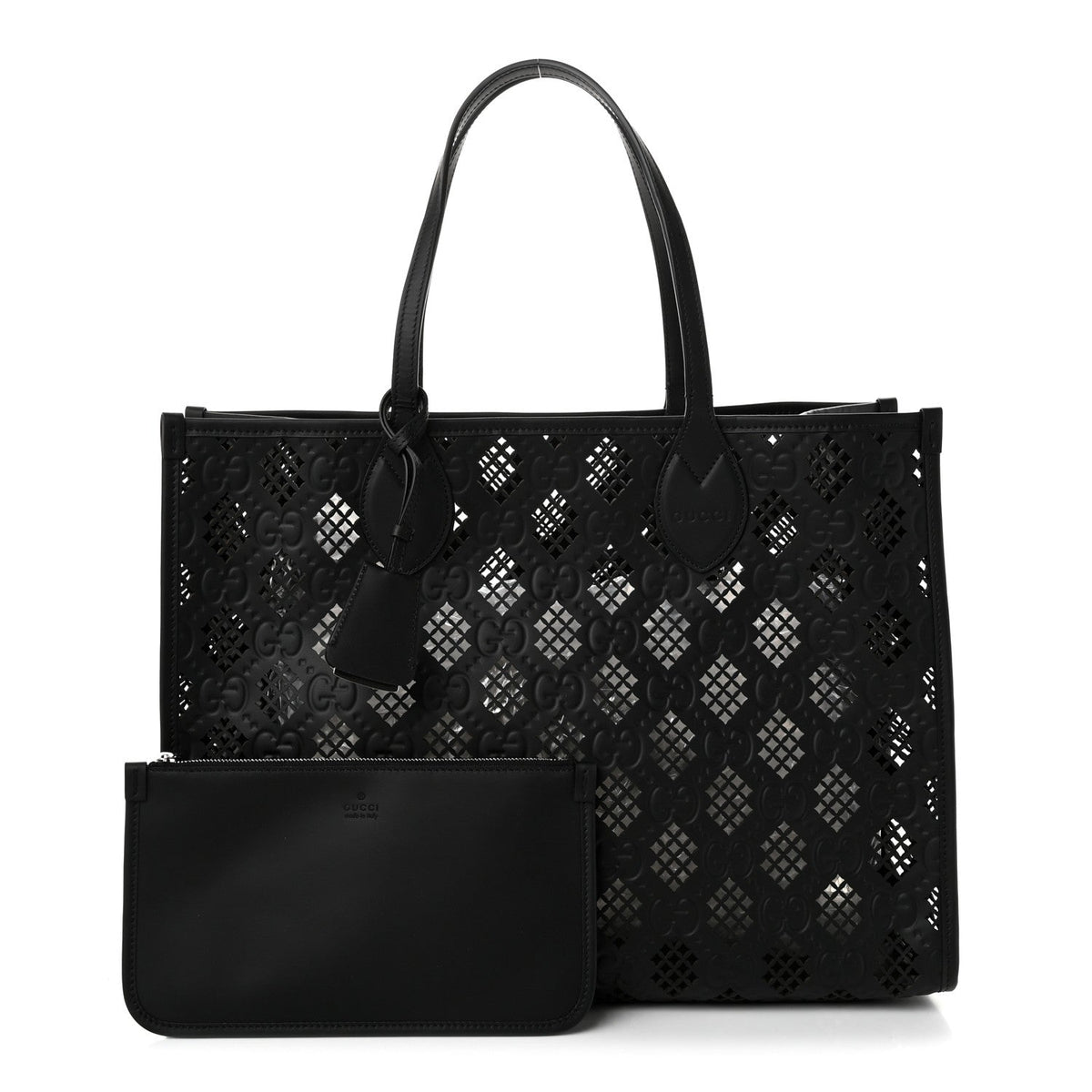 Calfskin GG Monogram Diamond Cut Medium Ophidia Tote Bag Black wholesalehk.shop