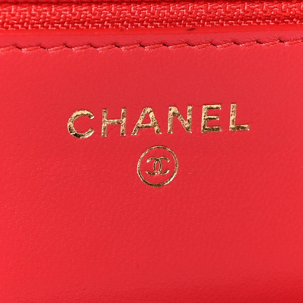 Lambskin Quilted CC Pearl Crush Wallet on Chain WOC Red wholesalehk.shop