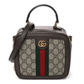 GG Supreme Monogram Textured Dollar Calfskin Mini Ophidia Top Handle Square Shoulder Bag Beige Ebony New Acero wholesalehk.shop