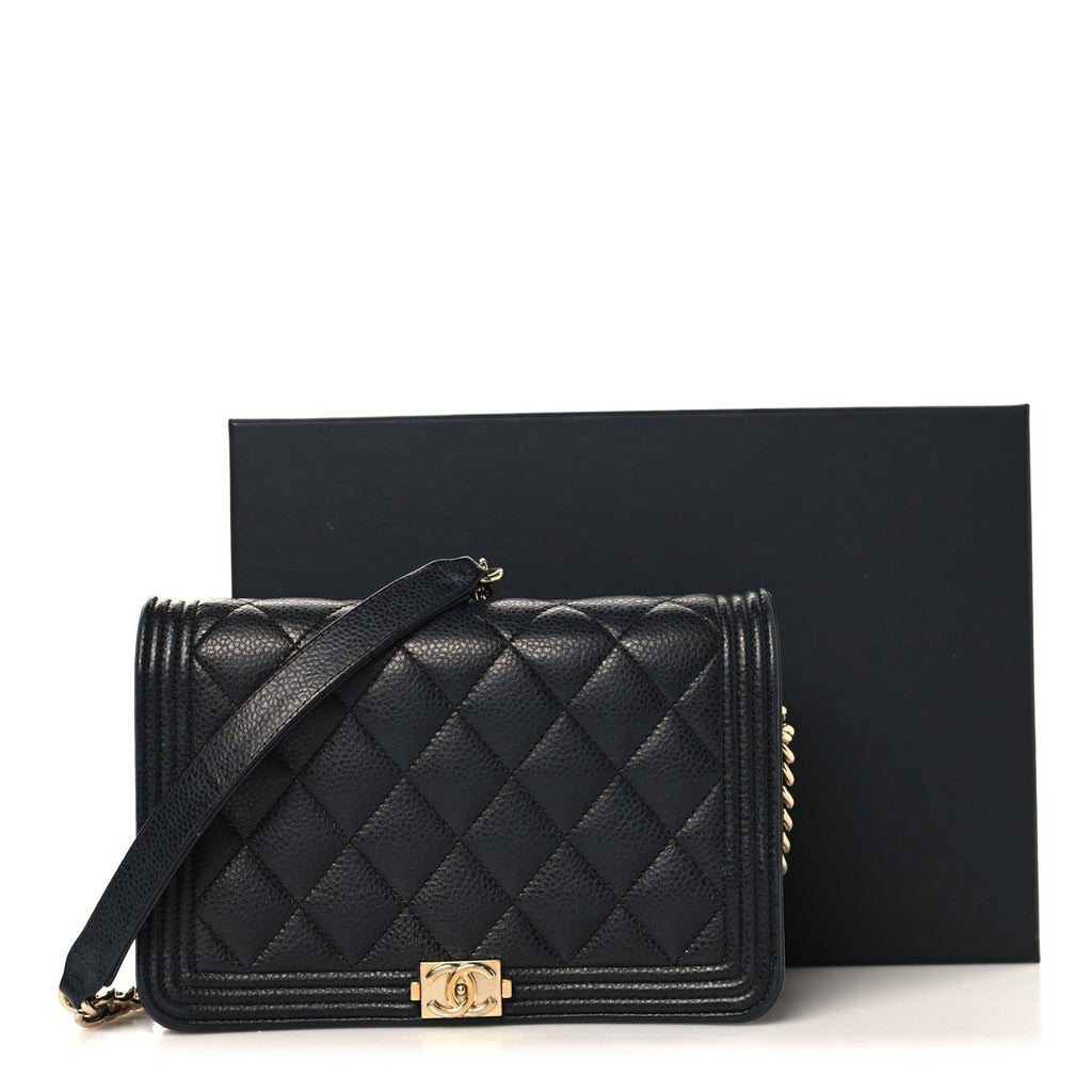 Caviar Quilted Boy Wallet On Chain WOC Black wholesalehk.shop