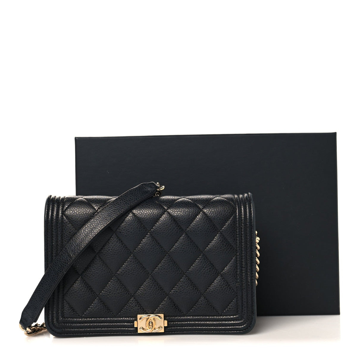 Caviar Quilted Boy Wallet On Chain WOC Black wholesalehk.shop