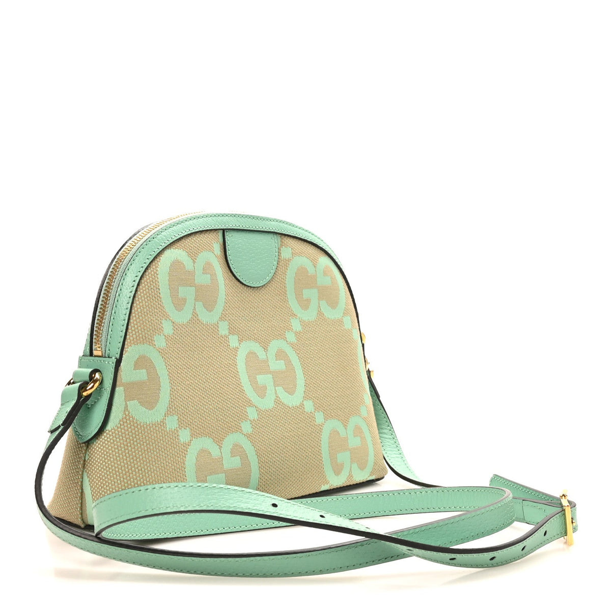 Monogram Jumbo GG Textured Dollar Calfskin Small Ophidia Dome Shoulder Bag Beige Pepperlight Mint wholesalehk.shop