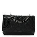 Calfskin Quilted Cambon Wallet on Chain WOC Black wholesalehk.shop