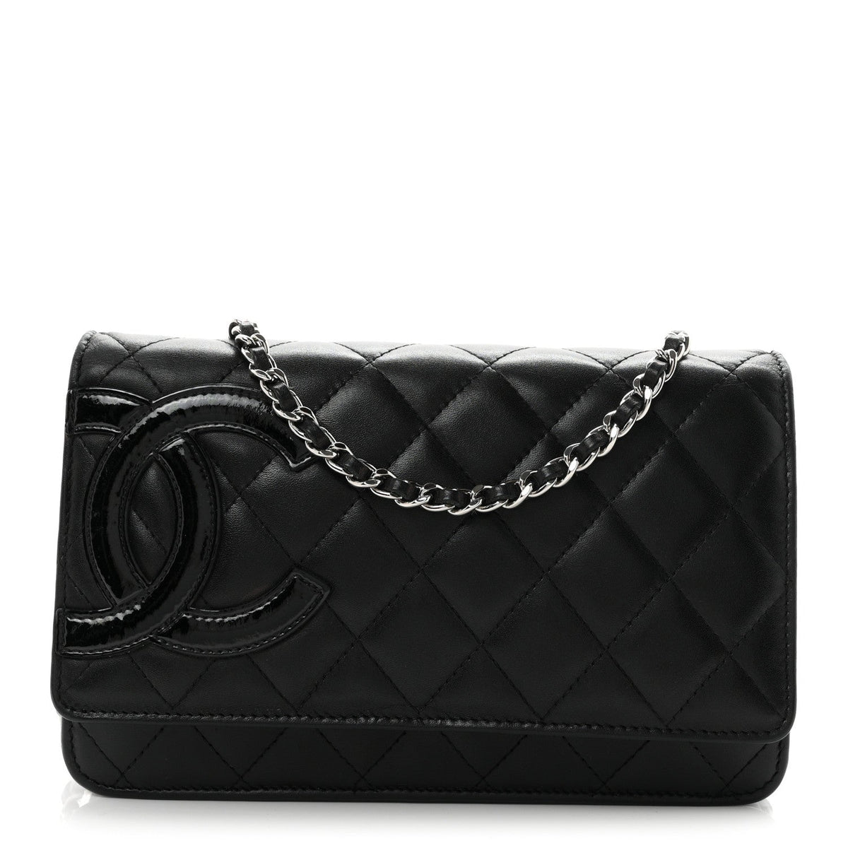 Calfskin Quilted Cambon Wallet on Chain WOC Black wholesalehk.shop