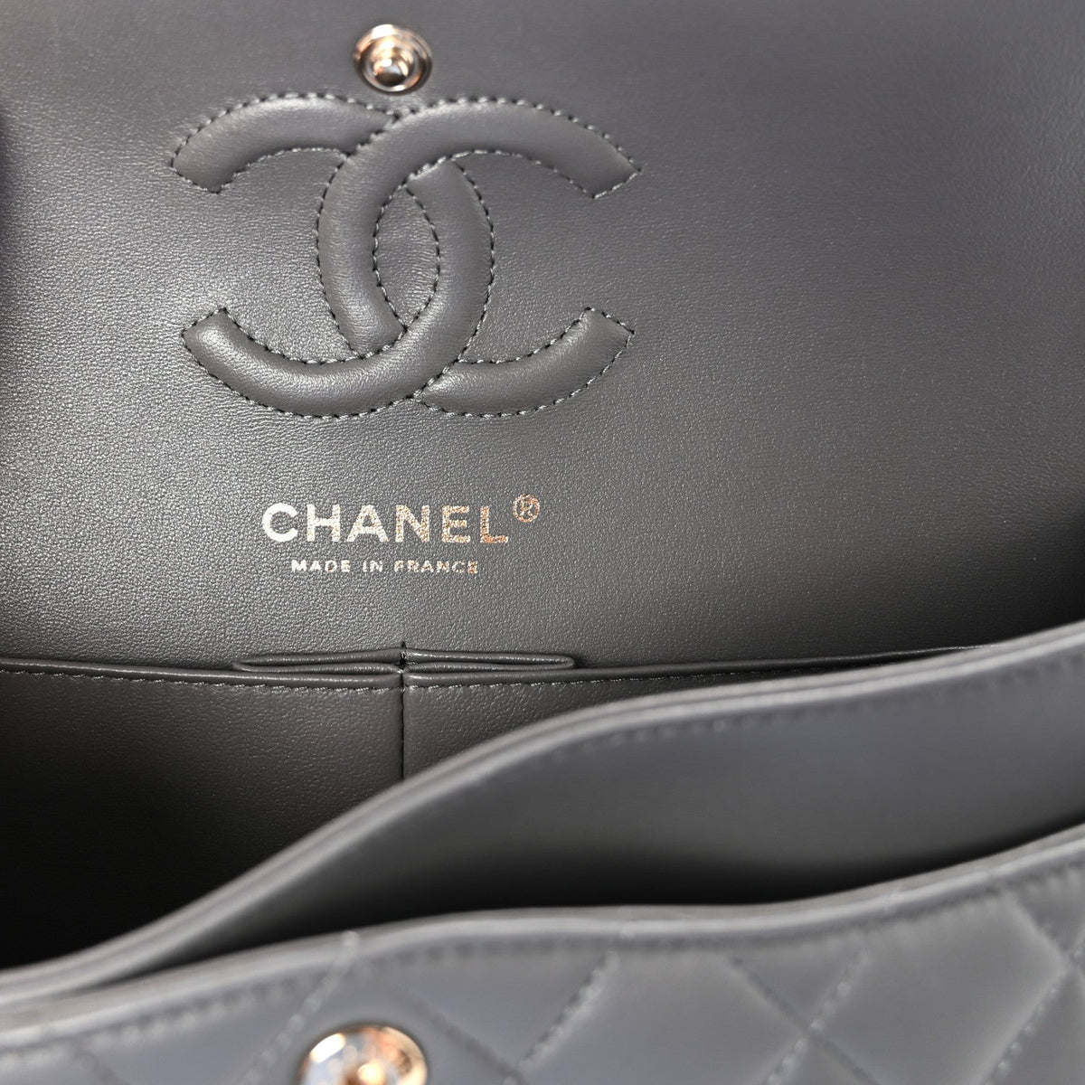 Lambskin Quilted Small Double Flap Grey wholesalehk.shop
