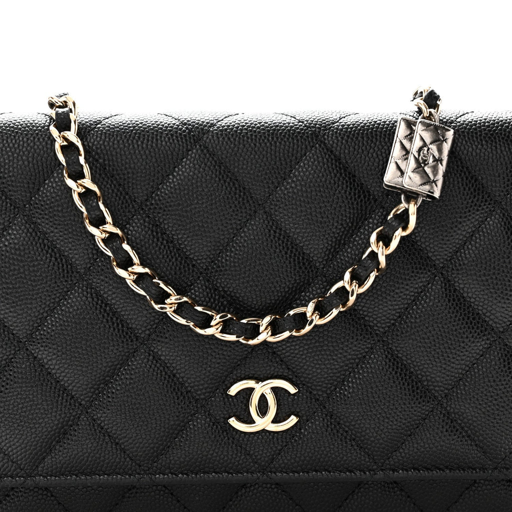Caviar Quilted Wallet With Charms On Chain WOC Black wholesalehk.shop