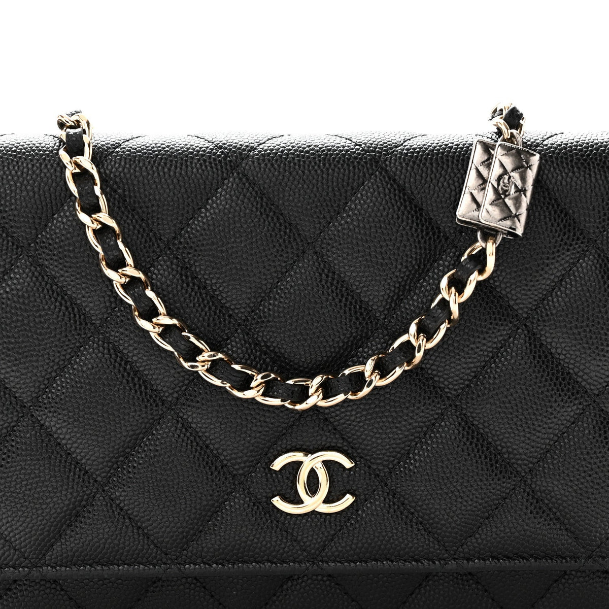 Caviar Quilted Wallet With Charms On Chain WOC Black wholesalehk.shop