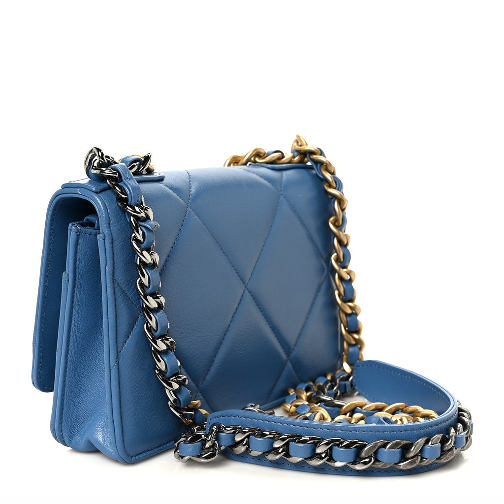 Lambskin Quilted Chanel 19 Wallet On Chain WOC Blue wholesalehk.shop
