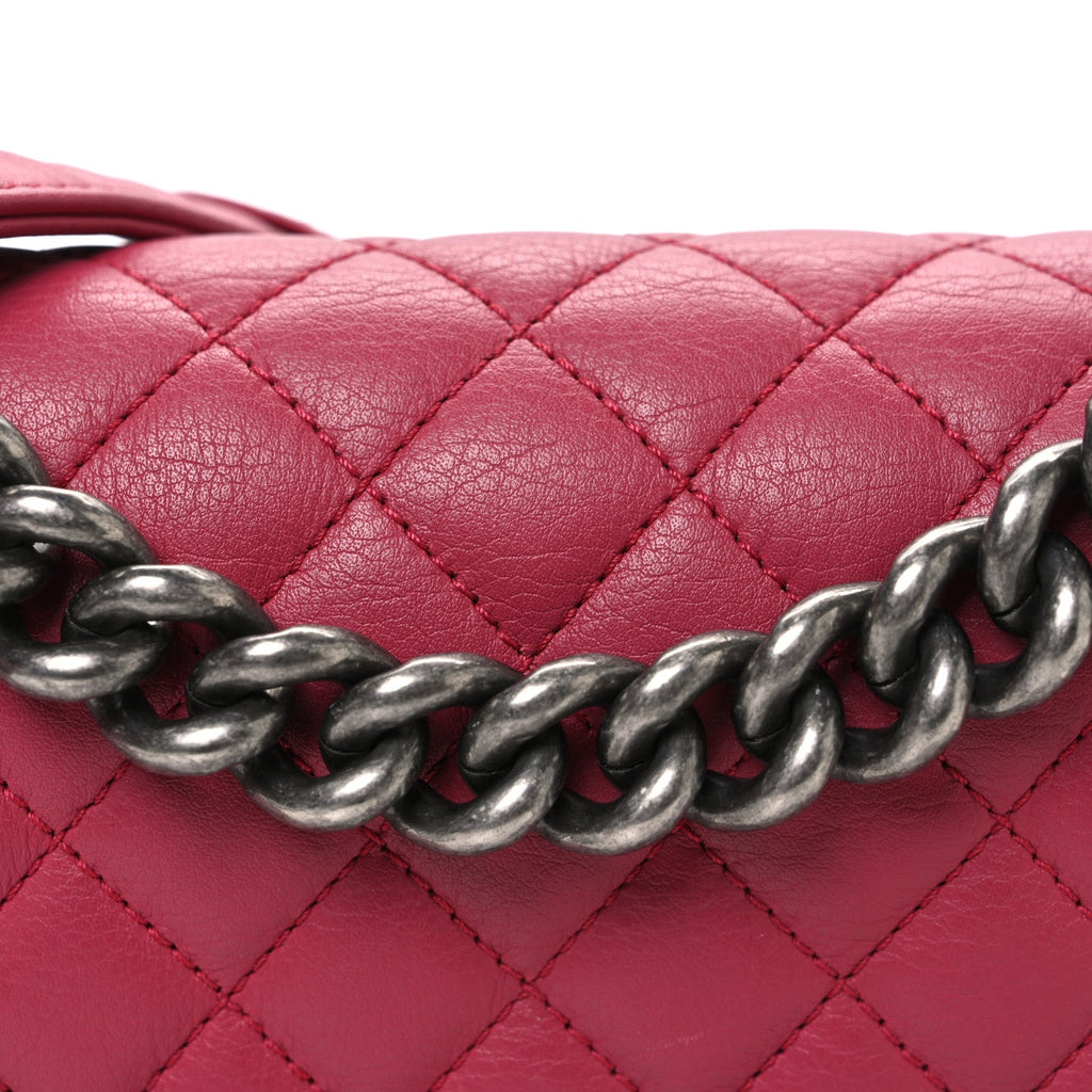 Calfskin Quilted Small Boy Flap Dark Pink wholesalehk.shop