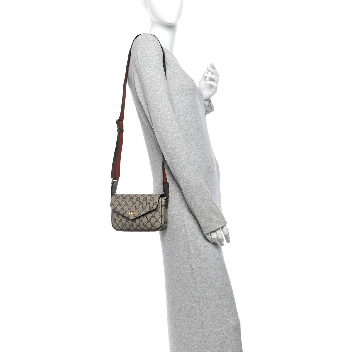 GG Supreme Monogram Textured Dollar Calfskin Web Mini Ophidia Envelope Shoulder Bag Beige Ebony wholesalehk.shop