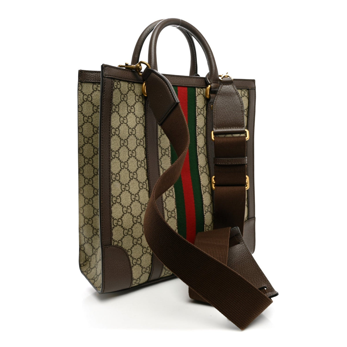 GG Supreme Monogram Textured Dollar Calfskin Web Medium Ophidia Tote Bag Beige Ebony wholesalehk.shop