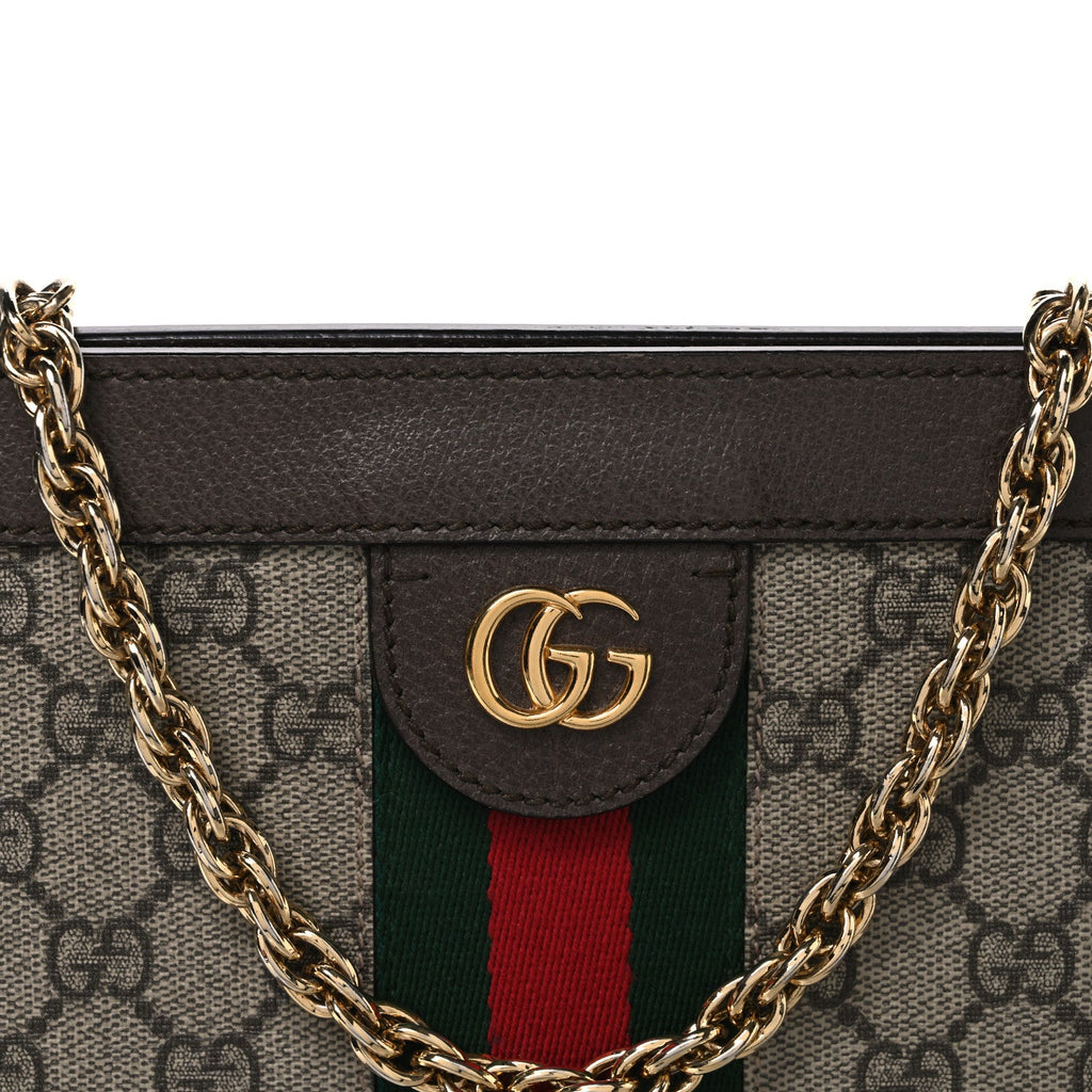 GG Supreme Monogram Web Medium Ophidia Chain Shoulder Bag Brown wholesalehk.shop