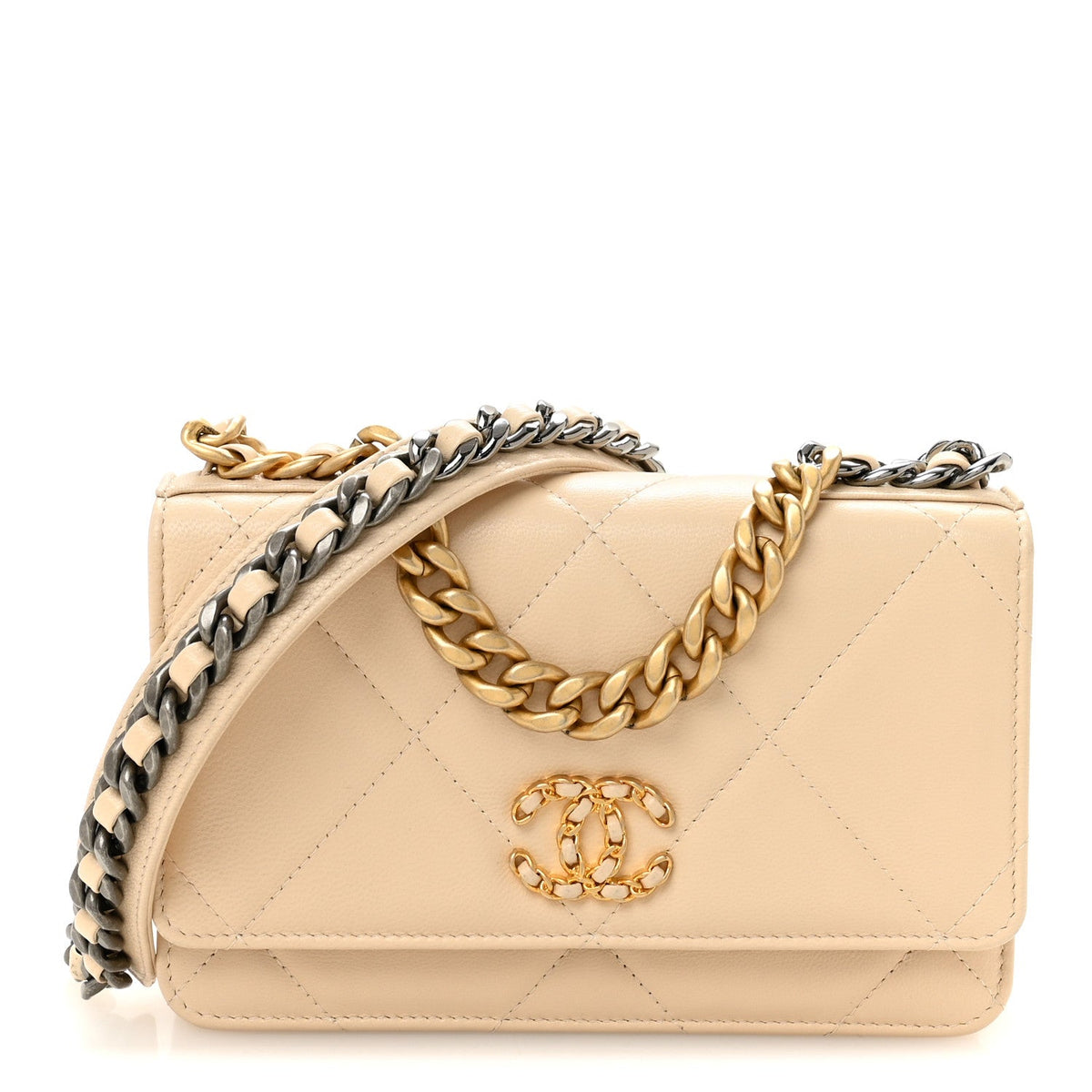 Lambskin Quilted Chanel 19 Wallet On Chain WOC Beige wholesalehk.shop