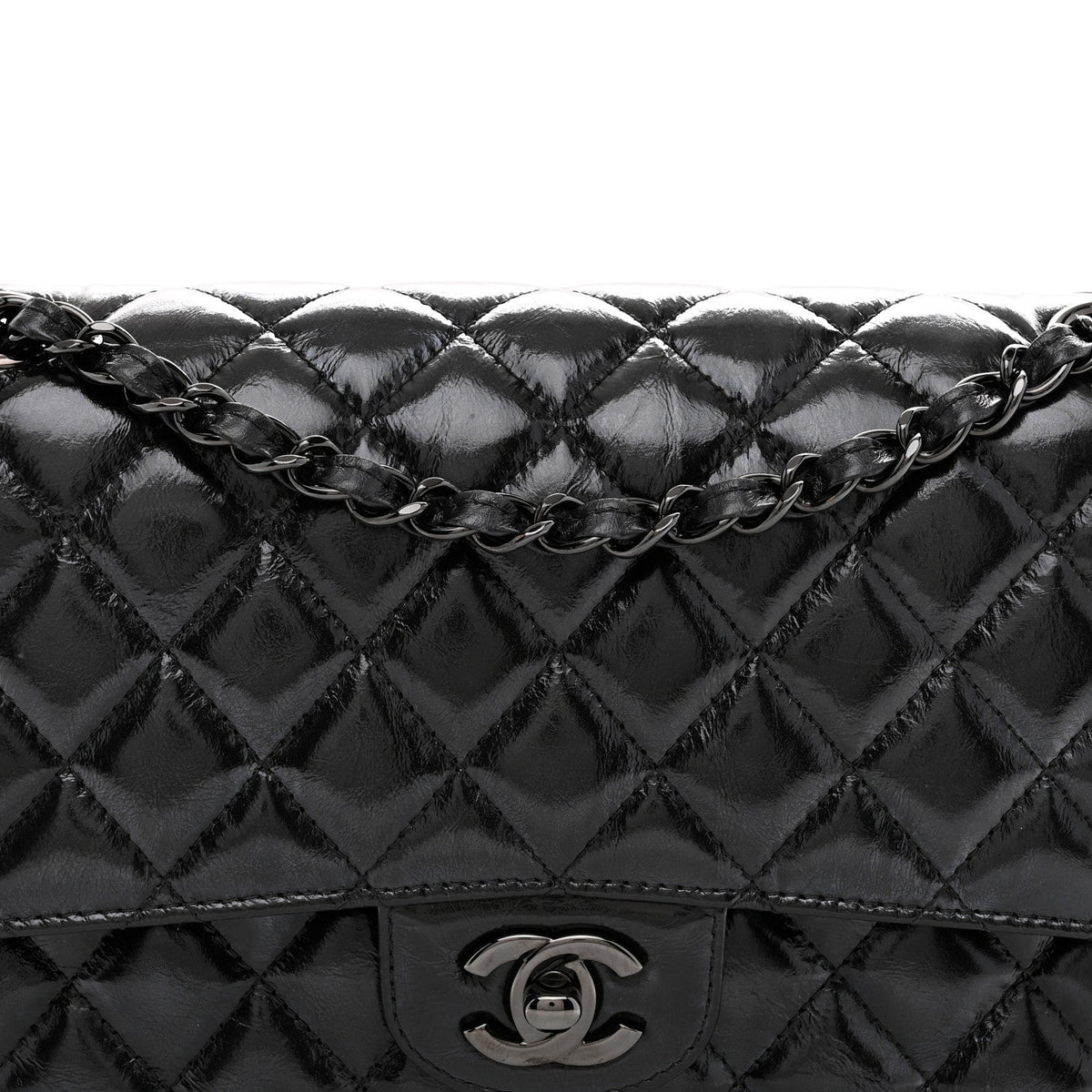Shiny Crumpled Calfskin Quilted Medium Double Flap So Black wholesalehk.shop