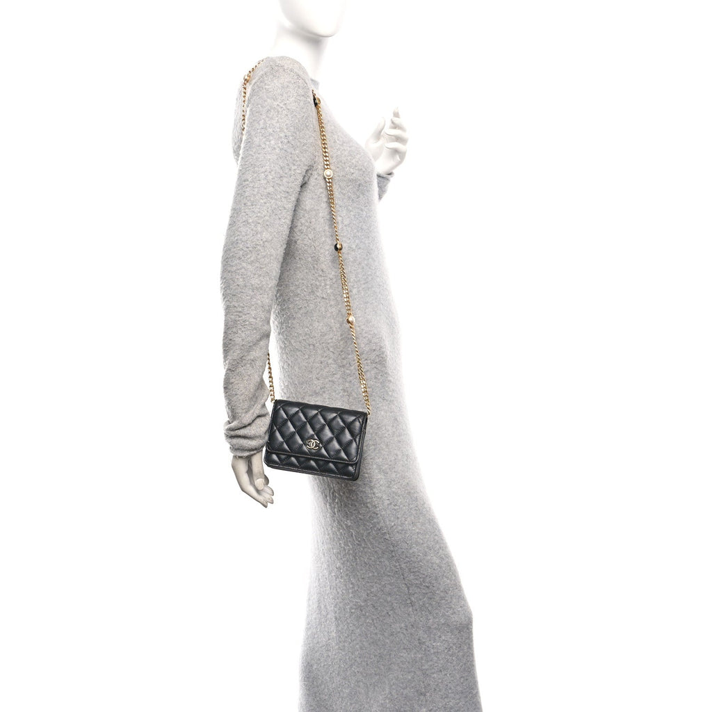 Lambskin Quilted CC Pearl Enamel Clutch on Chain WOC Black wholesalehk.shop