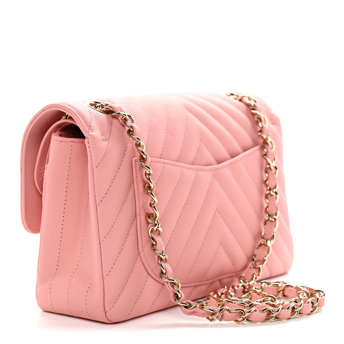 Caviar Chevron Quilted Small Double Flap Pink wholesalehk.shop