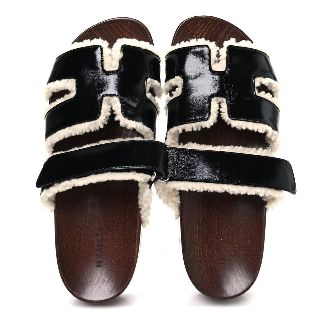 Glazed Nappa Shearling Womens Kos Clog 40 Black Ecru wholesalehk.shop