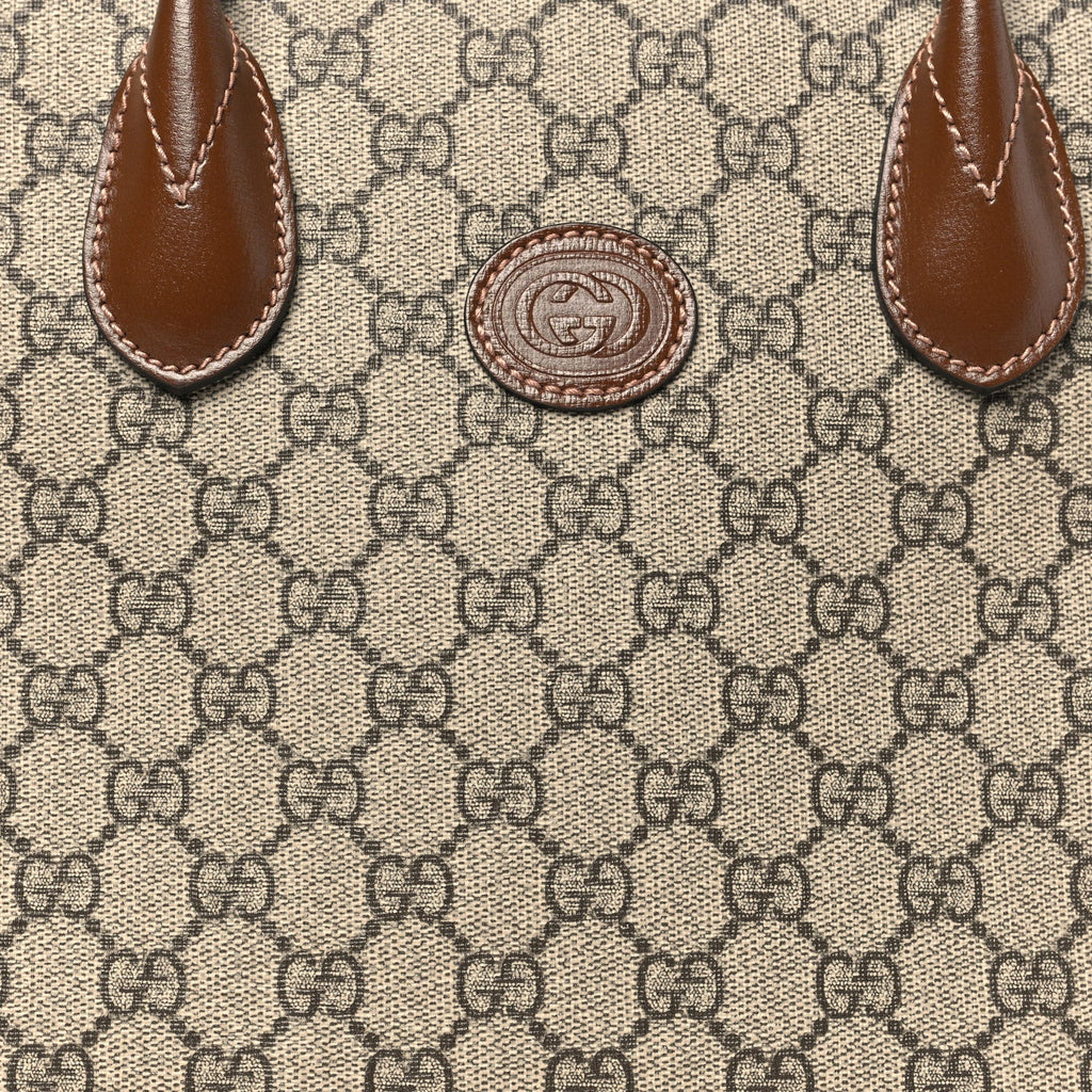 GG Supreme Monogram Azalea Calfskin Small Retro Interlocking G Tote Bag Beige Ebony Brown Sugar wholesalehk.shop
