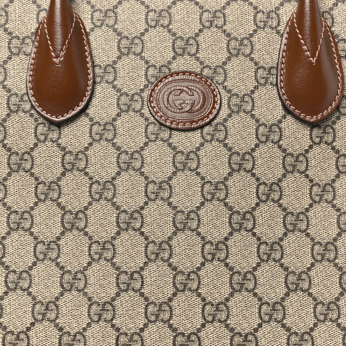 GG Supreme Monogram Azalea Calfskin Small Retro Interlocking G Tote Bag Beige Ebony Brown Sugar wholesalehk.shop