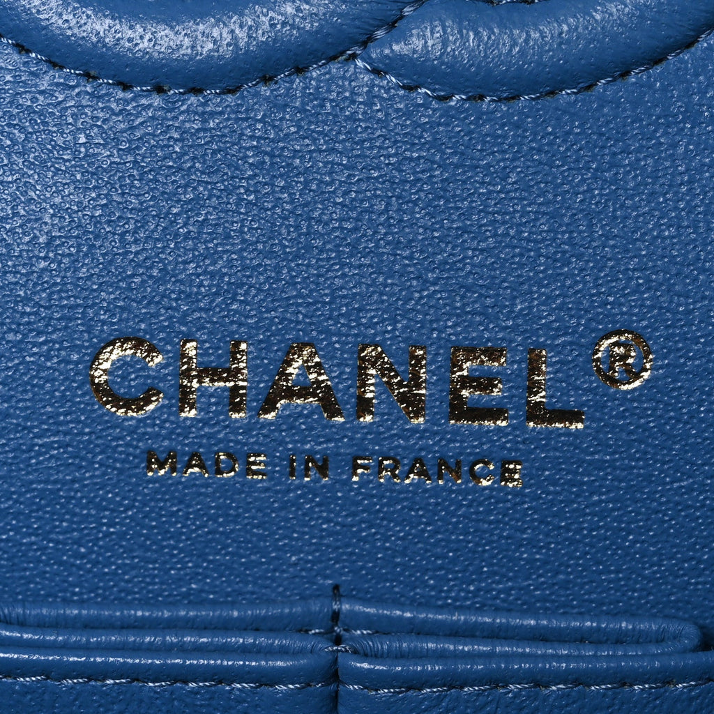 Caviar Quilted Medium Double Flap Blue wholesalehk.shop
