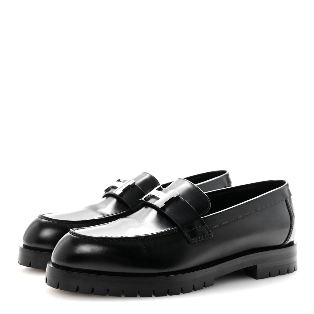 Glazed Calfskin Womens Faubourg Loafers 37 Black wholesalehk.shop