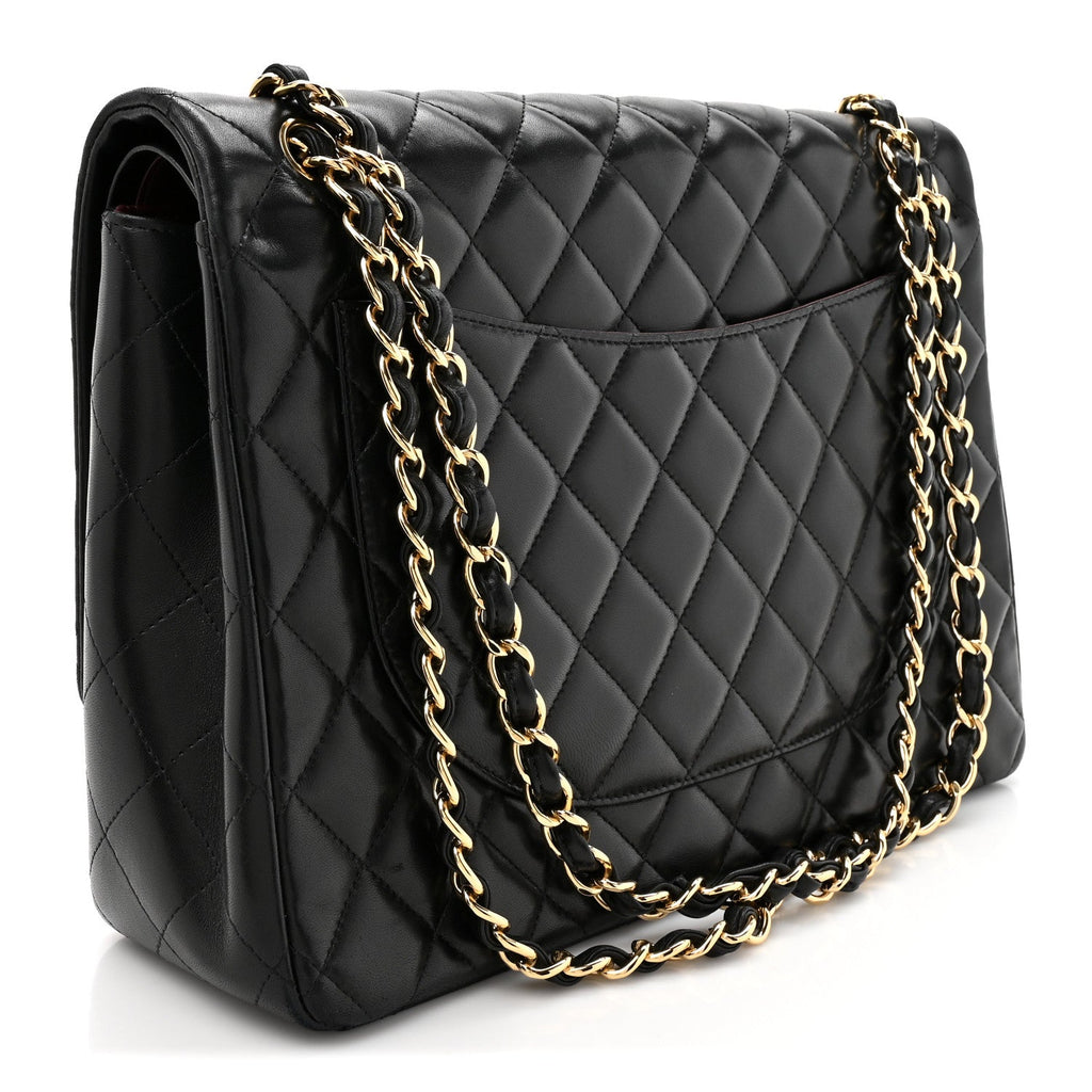 Lambskin Quilted Maxi Double Flap Black wholesalehk.shop