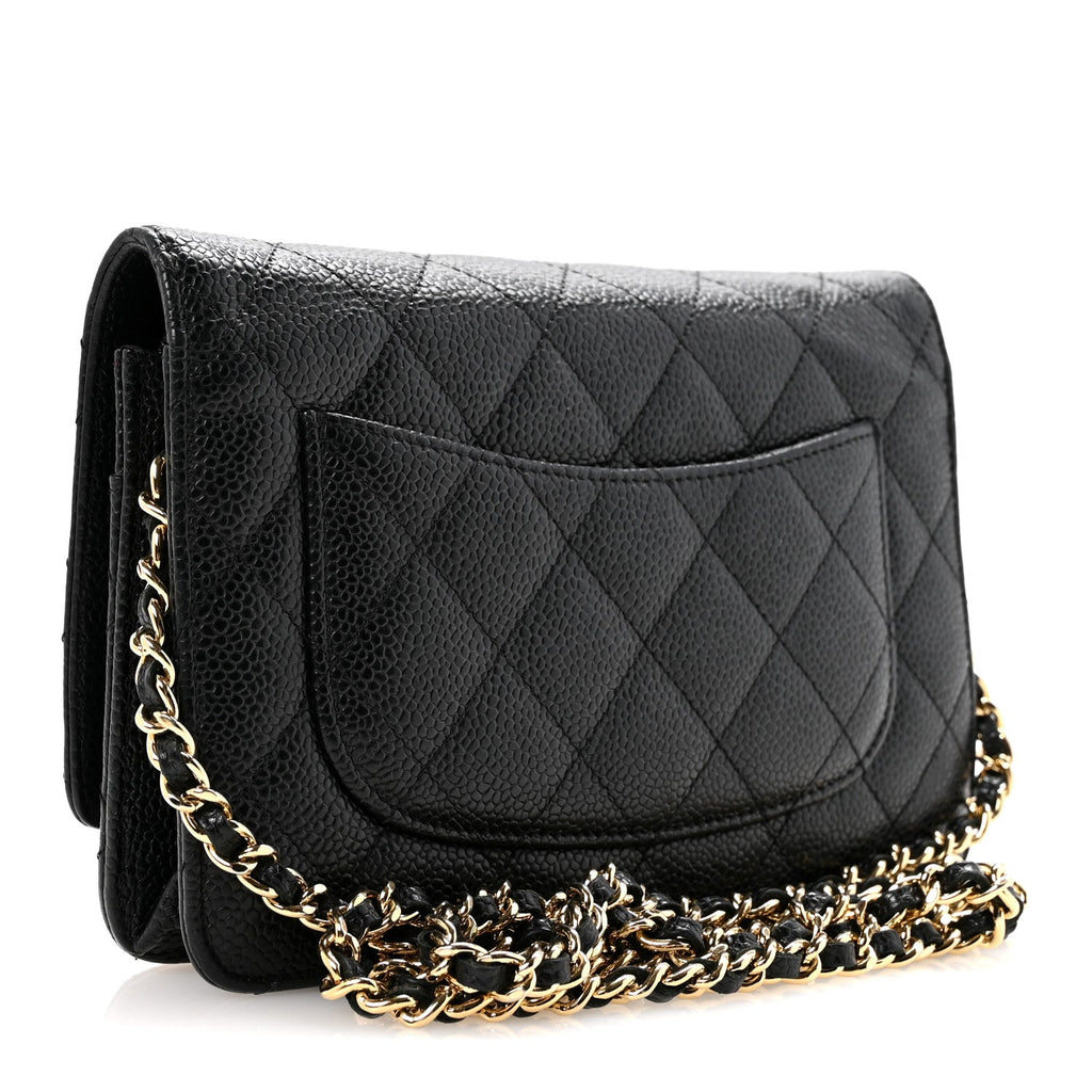 Caviar Quilted Wallet On Chain WOC Black wholesalehk.shop