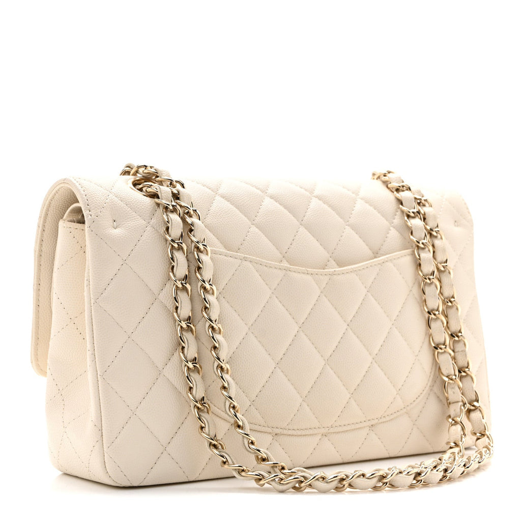 Caviar Quilted Medium Double Flap White wholesalehk.shop