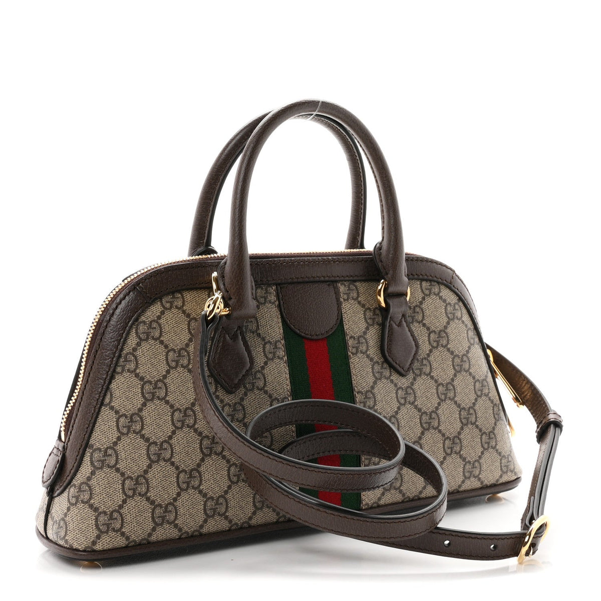 GG Supreme Monogram Textured Dollar Calfskin Web Medium Ophidia Top Handle Bowler Bag Beige Ebony New Acero wholesalehk.shop
