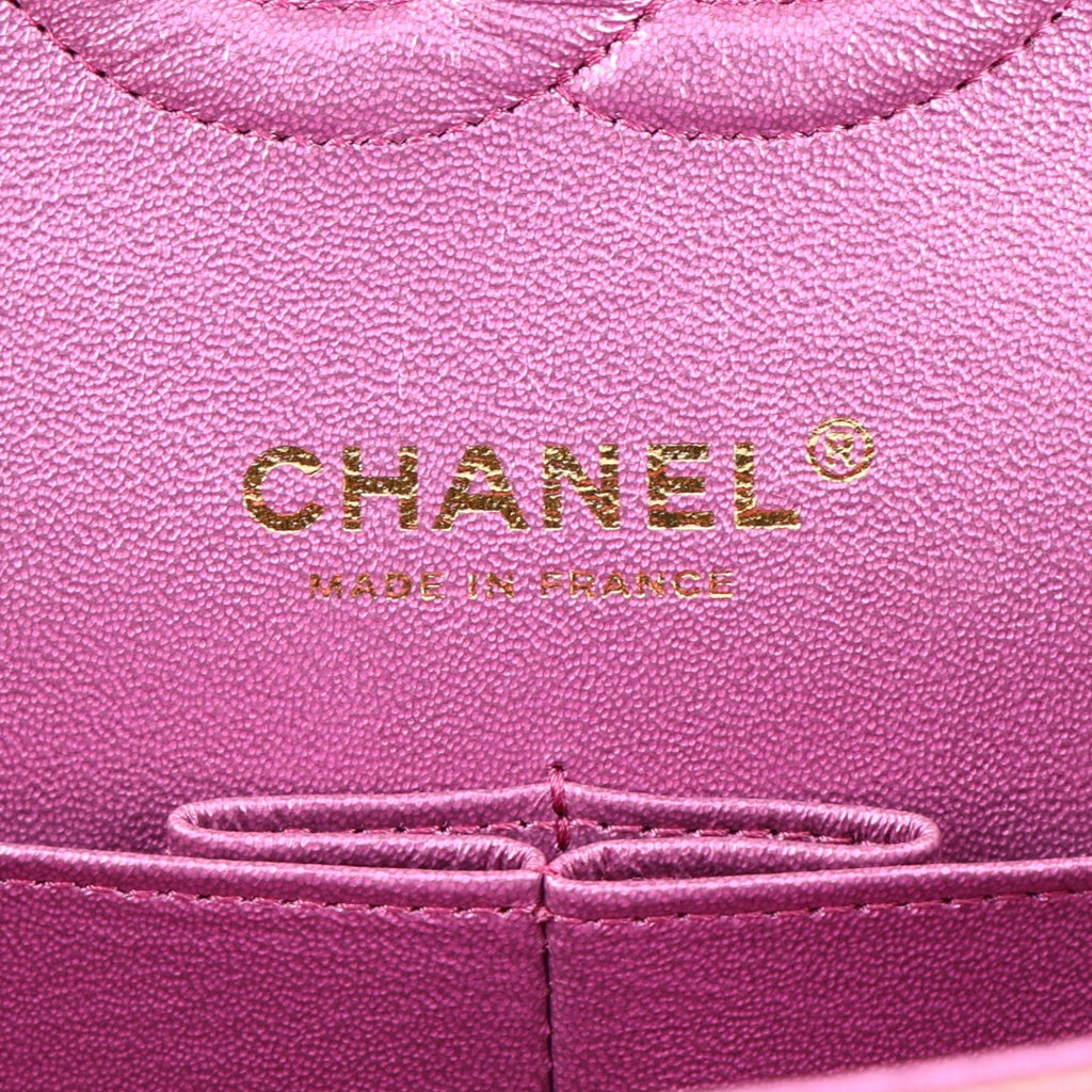 Iridescent Lambskin Quilted Medium Double Flap Purple wholesalehk.shop