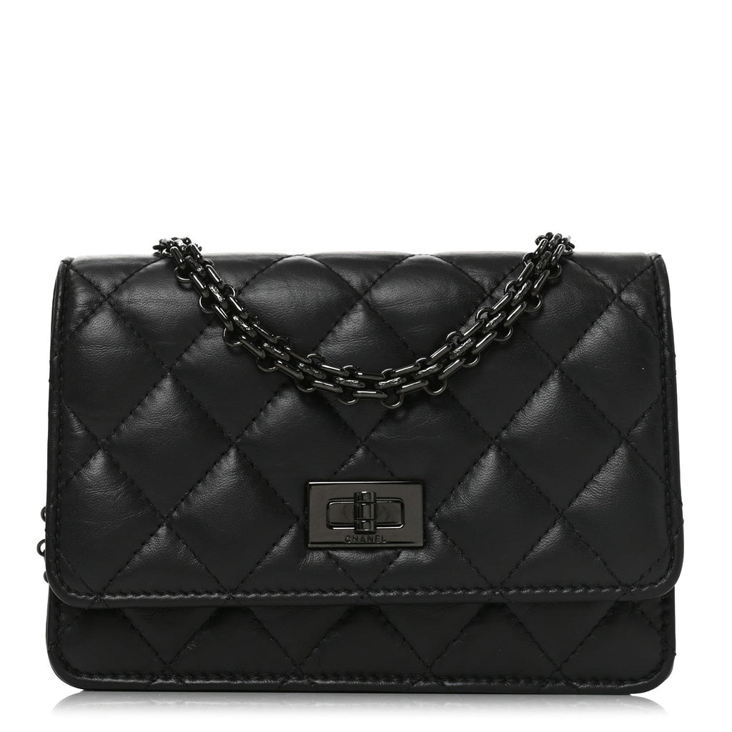 Aged Calfskin Quilted Mini Reissue Wallet On Chain WOC So Black wholesalehk.shop
