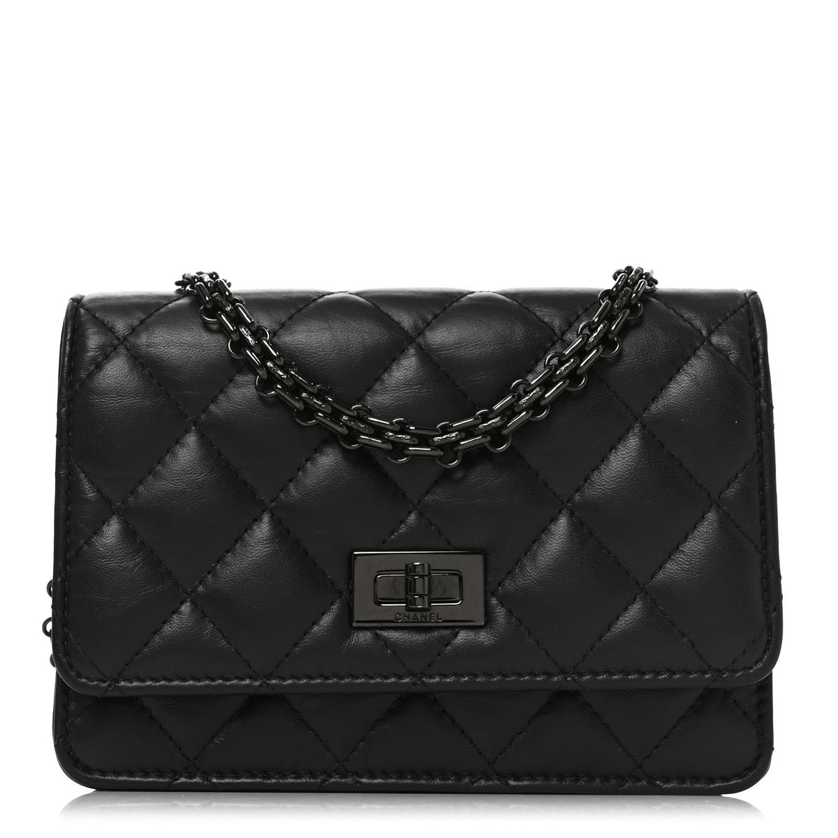 Aged Calfskin Quilted Mini Reissue Wallet On Chain WOC So Black wholesalehk.shop