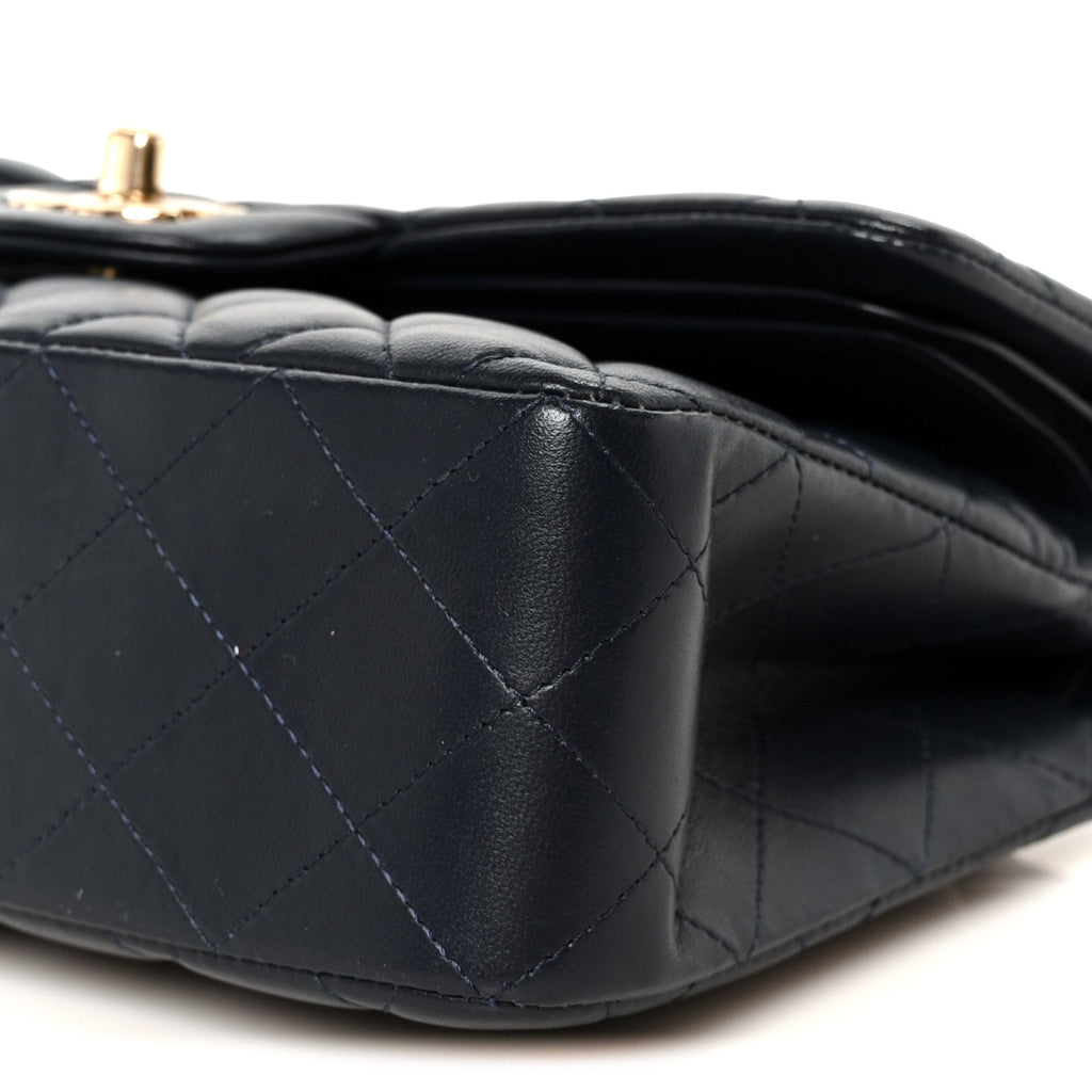 Lambskin Quilted Small Double Flap Navy wholesalehk.shop