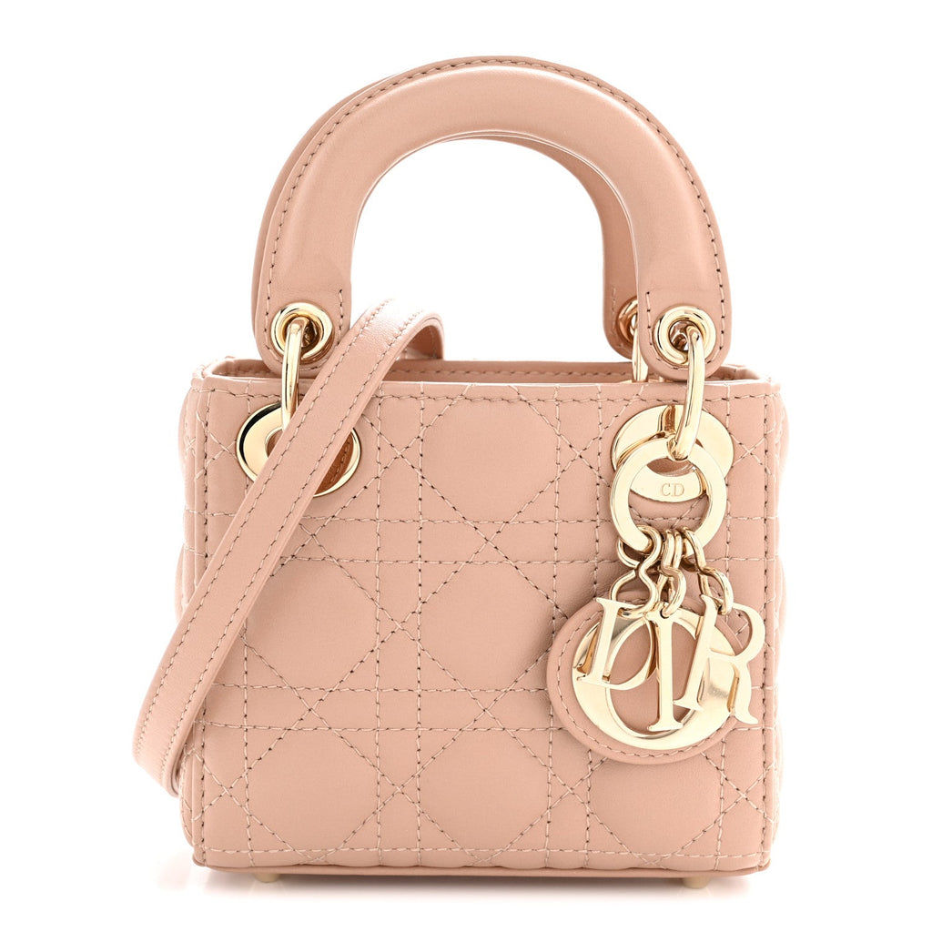 Lambskin Cannage Micro Lady Dior Rose Des Vents wholesalehk.shop
