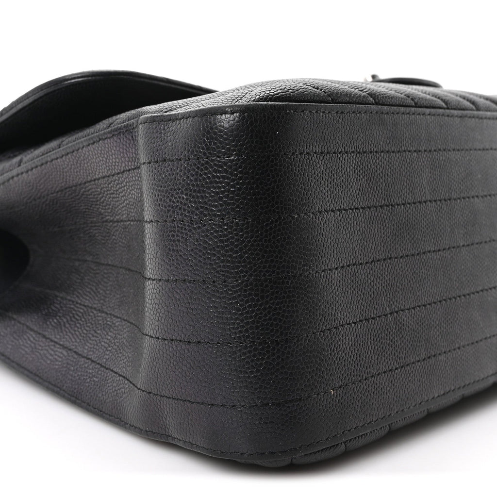 Iridescent Caviar Chevron Quilted Jumbo Double Flap Black wholesalehk.shop