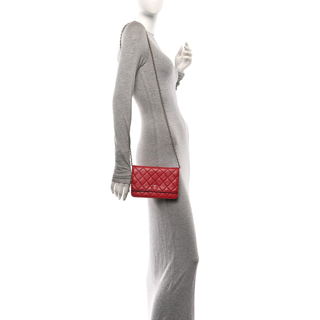 Lambskin Quilted Wallet On Chain WOC Red Pink wholesalehk.shop