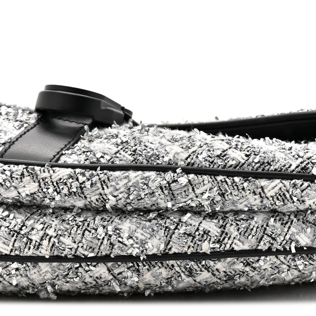 Tweed Saddle Crossbody Bag Black Silver wholesalehk.shop