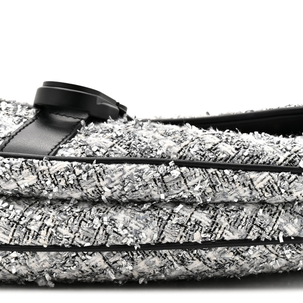 Tweed Saddle Crossbody Bag Black Silver wholesalehk.shop