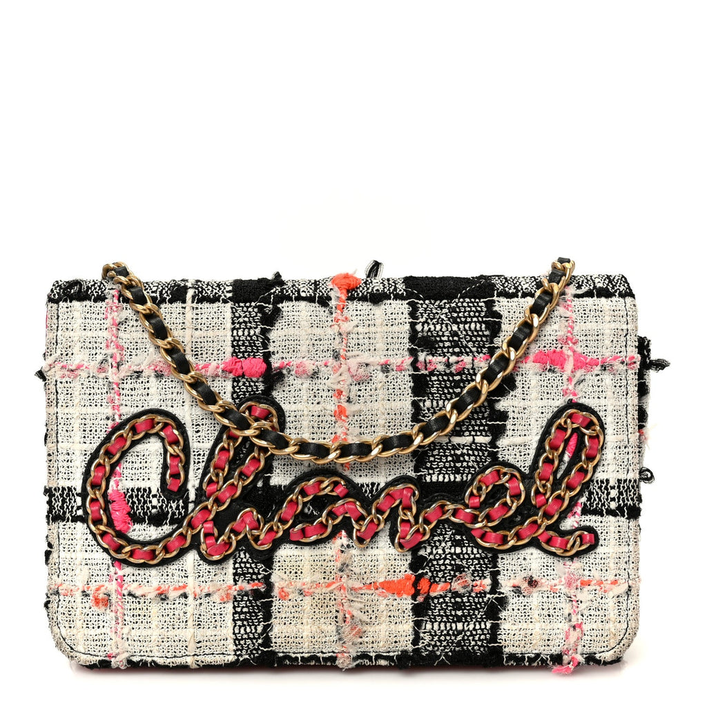 Tweed Calfskin Signe Wallet On Chain WOC Black Pink Orange wholesalehk.shop