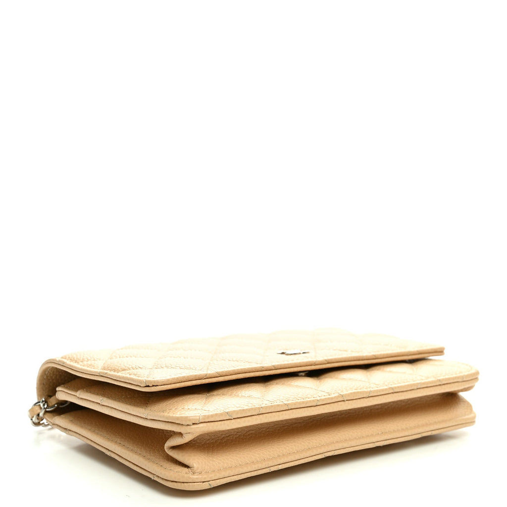 Caviar Quilted Wallet on Chain WOC Beige wholesalehk.shop