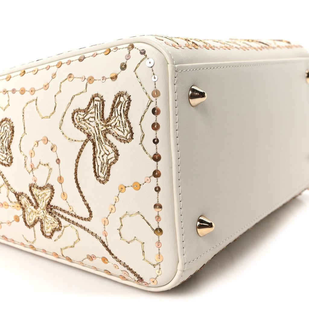 Smooth Calfskin Sequin Embroidered Clover Medium Lady Dior White wholesalehk.shop