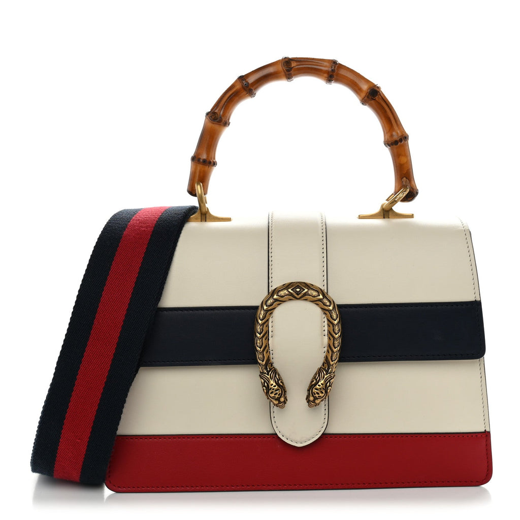 Calfskin Bamboo Web Medium Dionysus Top Handle Bag White Blue Hibiscus Red wholesalehk.shop